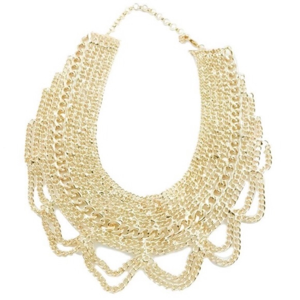 “PRICE DROP!” Gold Chain Bib Necklace - Picture 2 of 2